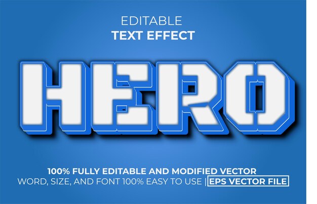 Efecto de texto de héroe fácil de editar vector premium