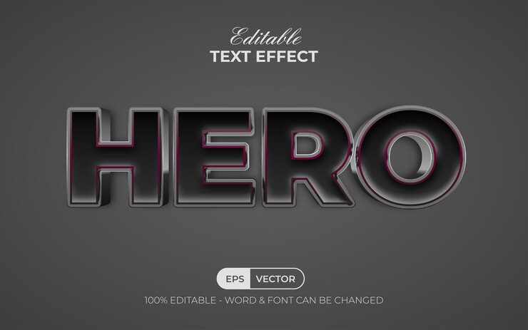 Vector efecto de texto de héroe tema de estilo negro efecto de texto editable