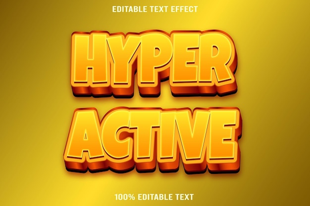 Efecto de texto hiperactivo editable estilo de dibujos animados en relieve 3D