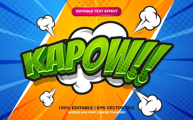 Efecto de texto de historieta cómica de Kapow sobre fondo cómico de semitono