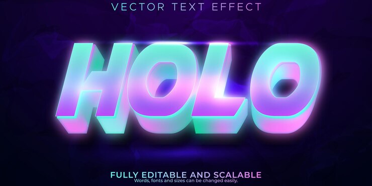 Vector efecto de texto holo estilo de texto brillante y resplandeciente editable