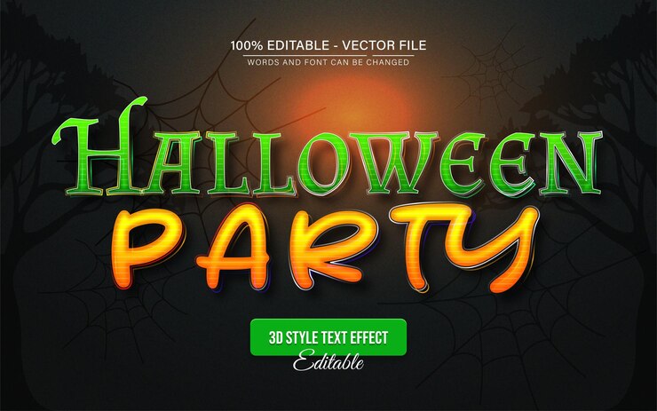 Vector el efecto de texto de horror de la fiesta de halloween es editable