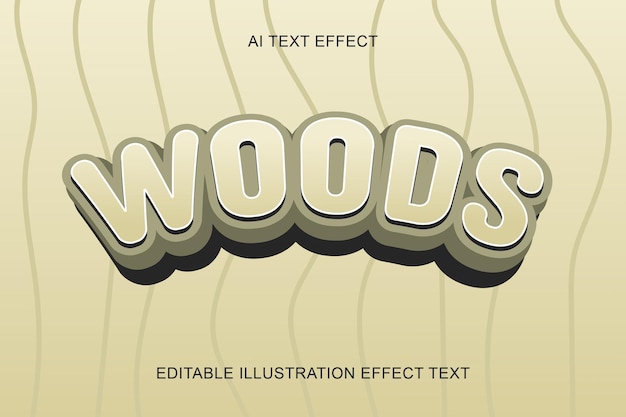 Efecto de texto de ilustración editable 3D de Woods
