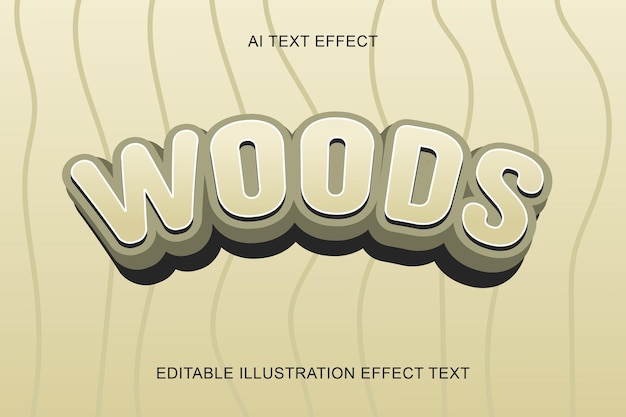 Efecto de texto de ilustración editable 3d de woods