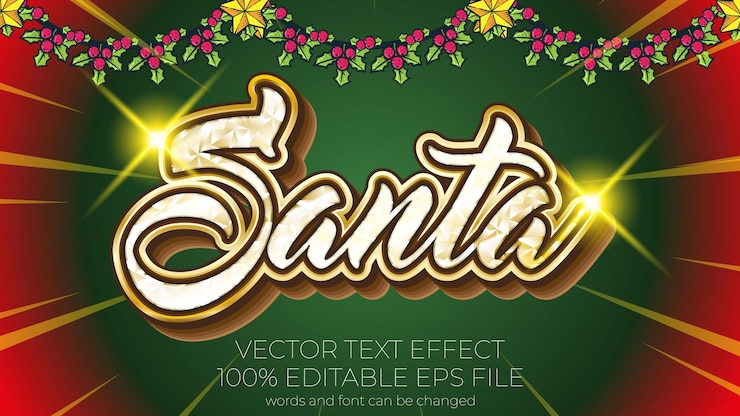 Vector efecto de texto de la ilustración de vector de santa