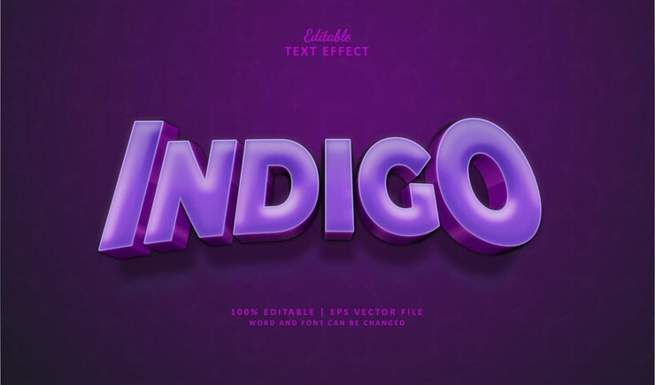 Vector efecto de texto índigo 3d estilo de efecto de texto editable 3d púrpura