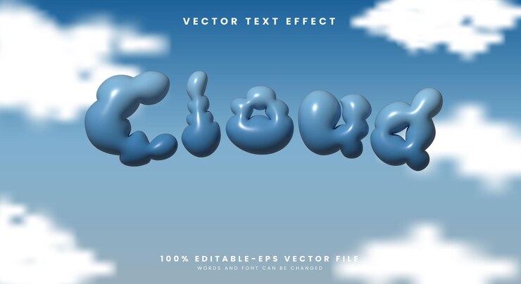 Vector efecto de texto inflable en la nube con estilo de dibujos animados azul