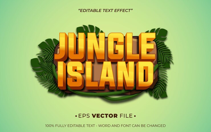 Vector efecto de texto de la isla de la jungla vector editable 3d para el juego