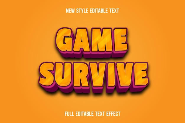 Efecto de texto juego 3d sobrevive color degradado amarillo y rosa