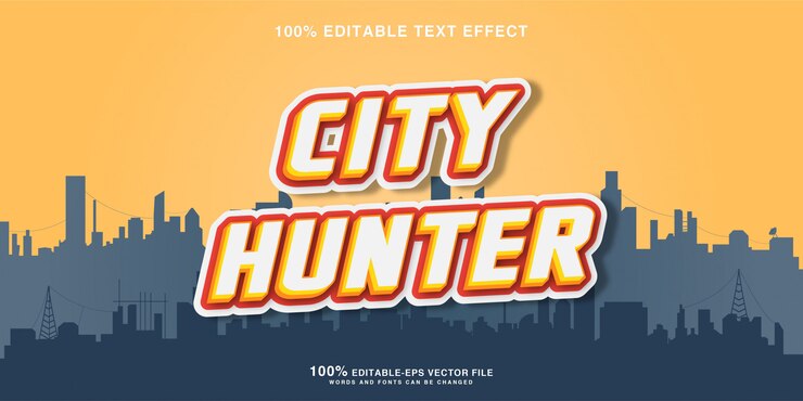 Vector efecto de texto del juego city hunter