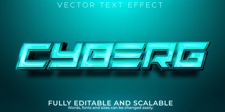 Vector efecto de texto de juego cyborg, estilo de texto brillante y espacial editable