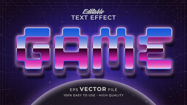 Vector efecto de texto del juego espacial estilo de texto futurista retro editable