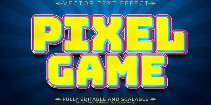 Vector efecto de texto de juego de píxeles arcade editable y estilo de texto de los 80