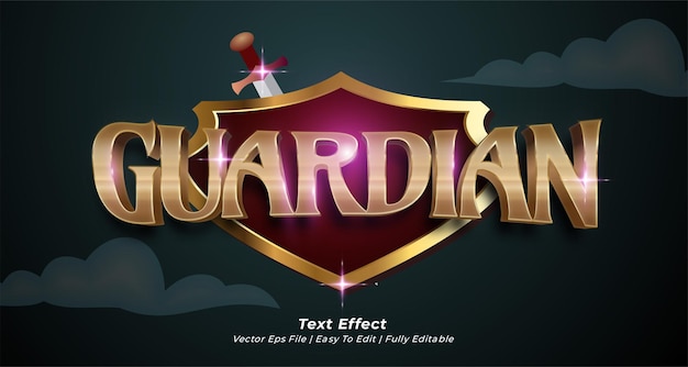 Efecto de texto de juego de título de juego Guardian con estilo de texto 3d editable