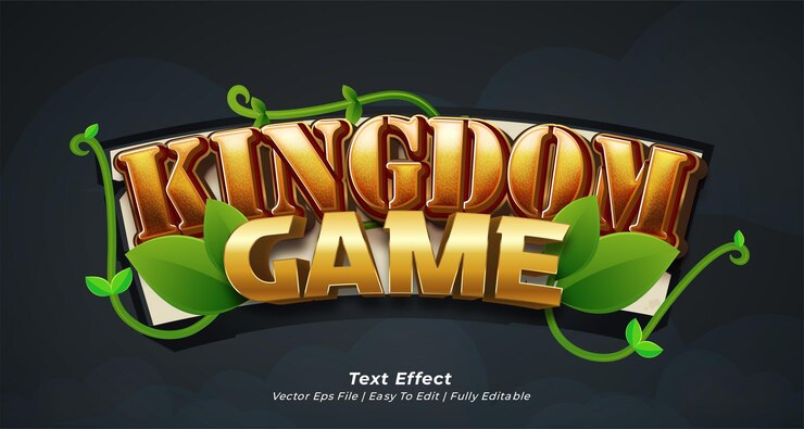 Vector efecto de texto de juego de título de juego de reino con estilo de texto 3d editable