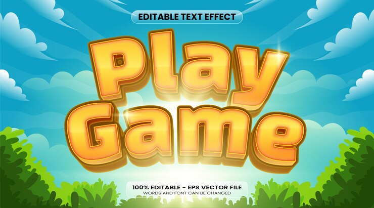 Vector efecto de texto del juego vectorial dibujos animados editables y estilo de texto divertido