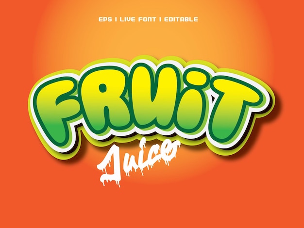 Efecto de texto Jugo de fruta para bebidas Diseño de efecto de texto color verde y naranja