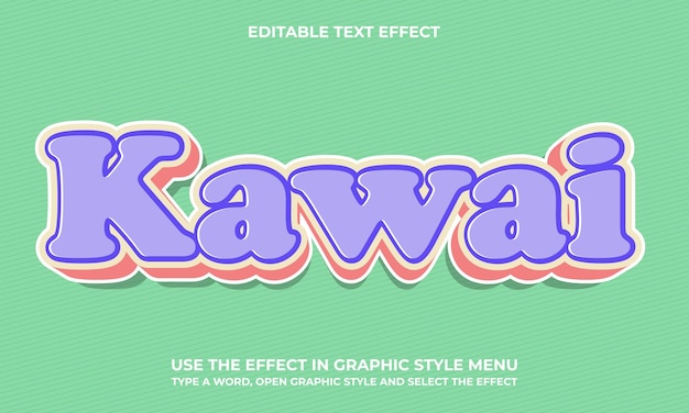 Vector efecto de texto kawai en negrita vectorial 3d