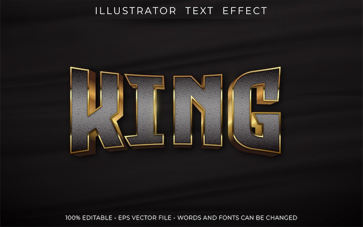 Vector efecto de texto king, estilo de texto editable de tres dimensiones