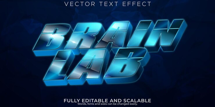 Vector efecto de texto de laboratorio cerebral robot editable y estilo de texto de máquina