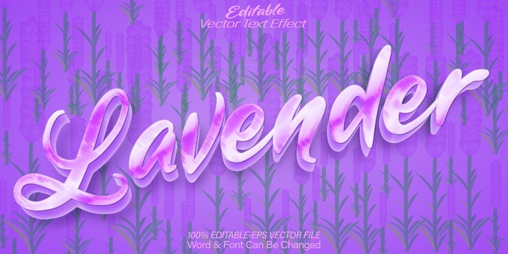 Vector efecto de texto lavanda alfabeto editable lavanda púrpura floral botánico
