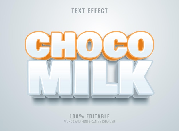 Efecto de texto de leche choco moderno 3d