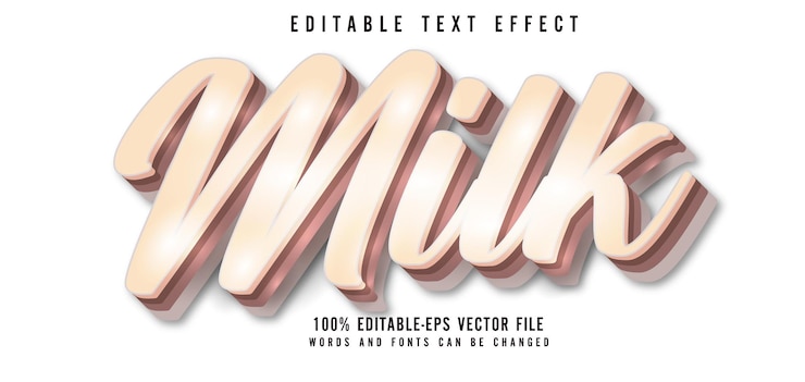 Vector efecto de texto de leche editable