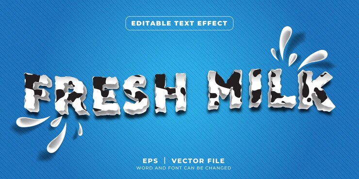 Vector efecto de texto de leche leche fresca estilo 3d efecto de texto editable vector premium
