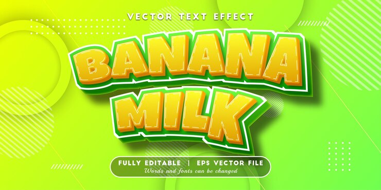 Vector efecto de texto de leche de plátano con estilo de texto editable