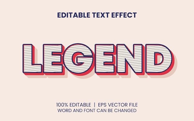 Efecto de texto de leyenda azul rojo con fuente editable de estilo vintage realista