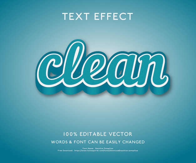 Vector efecto de texto para limpiar con negrita estilo premium 3d vector