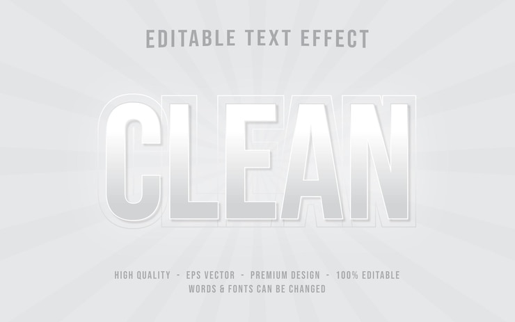 Vector efecto de texto limpio o estilo de efectos de texto editables en 3d limpio o efecto de texto blanco