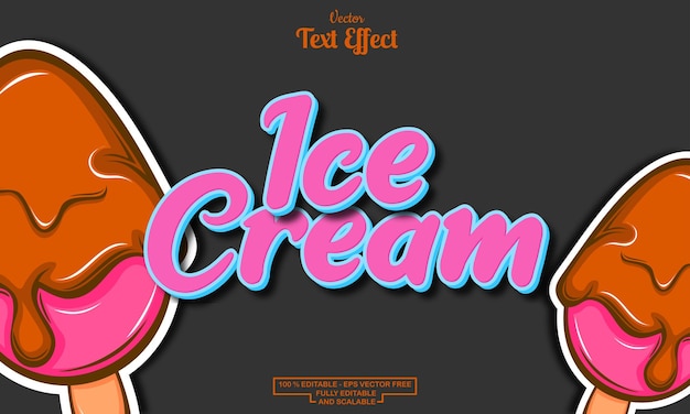 Efecto de texto lindo editable en estilo helado con fondo negro