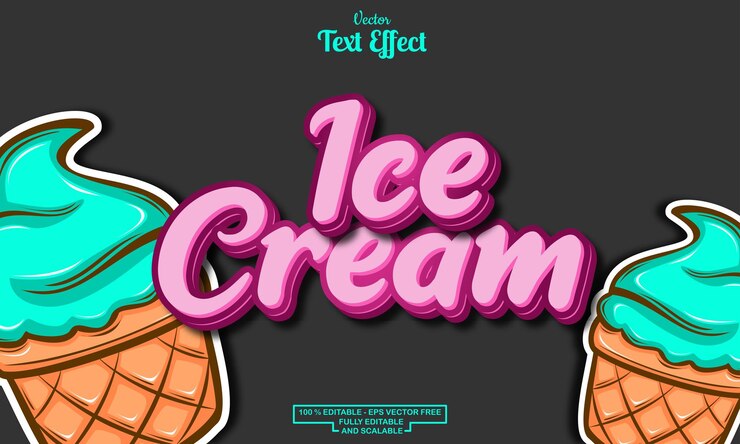 Vector efecto de texto lindo editable en estilo helado con fondo negro