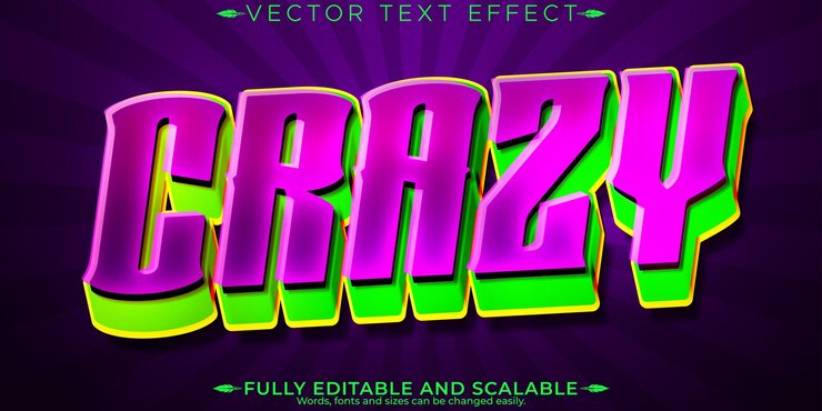 Vector efecto de texto loco editable salvaje y trippy estilo de fuente personalizable