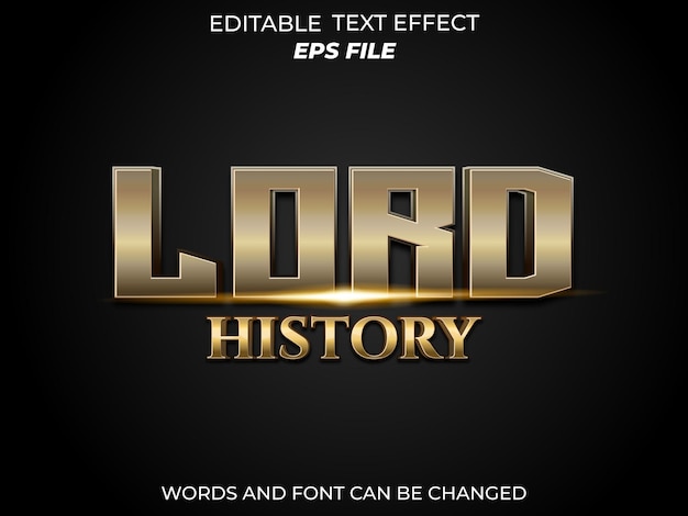 Efecto de texto de Lord History Tipografía editable Texto 3D para el juego de insignias
