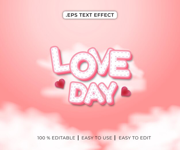 Efecto de texto Love Day 3D para San Valentín.