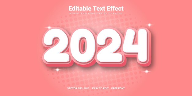 Vector efecto de texto lúdico y rosado de 2024
