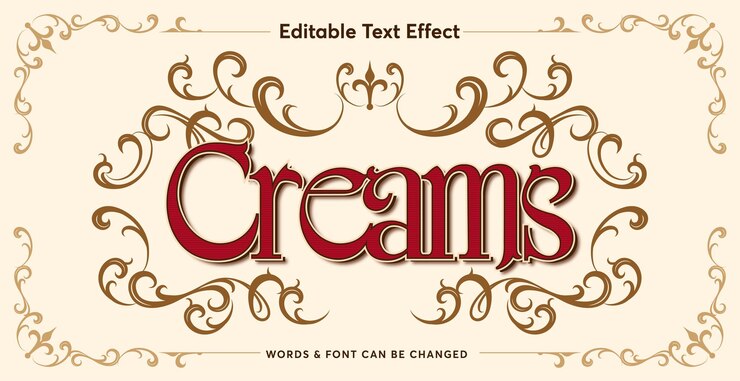 Efecto de texto de lujo estilo de texto editable y adornos