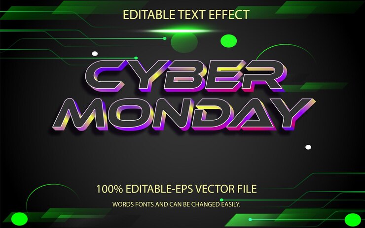 Vector efecto de texto del lunes cibernético estilo de efecto de texto editable diseño de efecto de texto 3d de imagen png del lunes cibernético