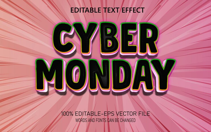 Vector efecto de texto del lunes cibernético estilo de efecto de texto editable diseño de efecto de texto 3d de imagen png del lunes cibernético
