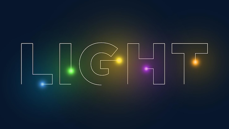 Vector efecto de texto de luz colorida de brillo