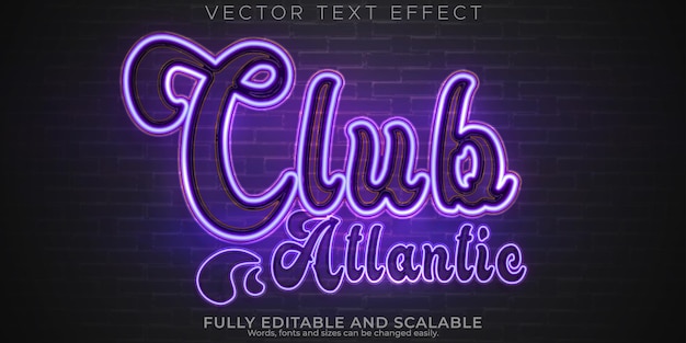 Vector efecto de texto de luz de neón editable estilo de texto retro y brillante