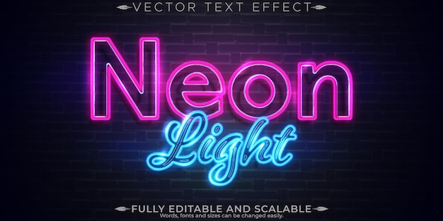 Efecto de texto de luz de neón editable estilo de texto retro y brillante