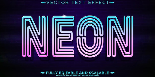Efecto de texto de luz de neón editable estilo de texto retro y brillante