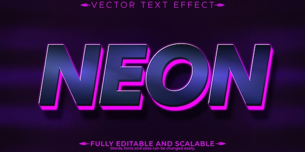 Efecto de texto de luz de neón editable estilo de texto retro y brillante