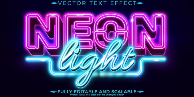 Efecto de texto de luz de neón editable estilo de texto retro y brillante
