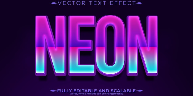 Efecto de texto de luz de neón editable estilo de texto retro y brillante