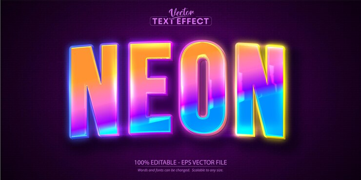 Vector efecto de texto de luz de neón estilo de texto brillante colorido editable