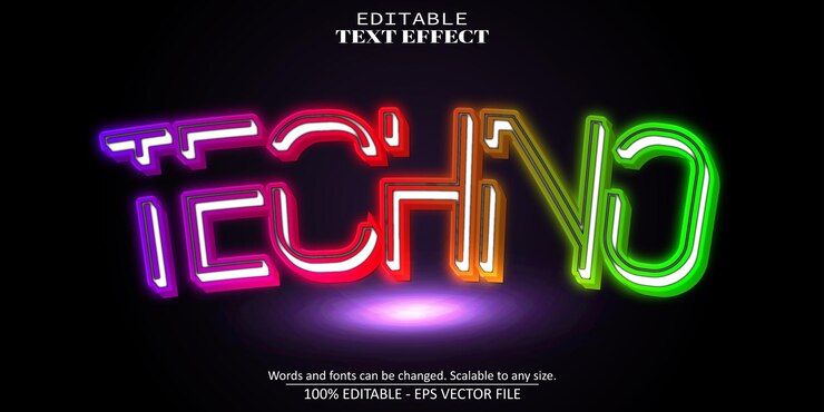 Vector efecto de texto de luz de neón neón retroiluminado editable y estilo de texto brillante